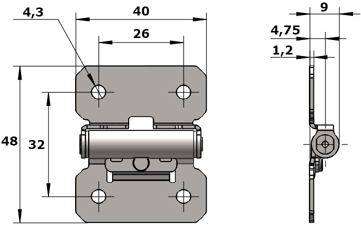 Петля динамометрическая 40х48 мм, L312С-3 - чертеж с размерами