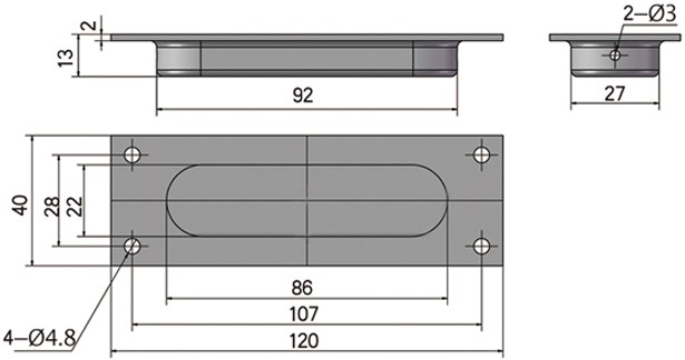 Ручка дверная встраиваемая L=120 N44C-2 - размеры, схема