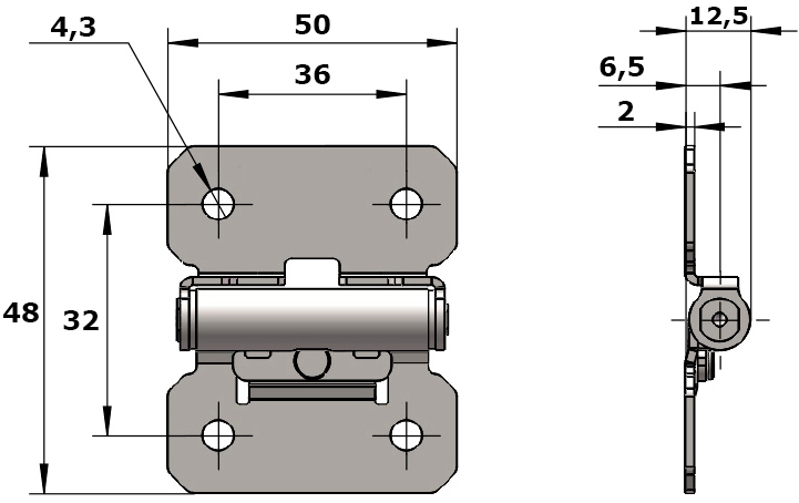 Петля динамометрическая 50х48 мм, L312С-3 - чертеж с размерами