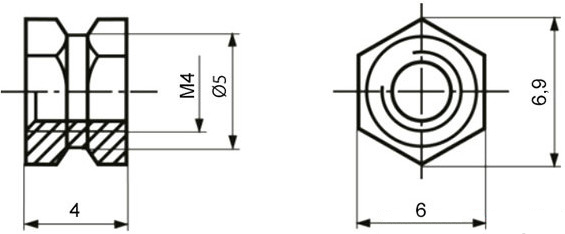 Втулка резьбовая закладная М4х4 мм Ruichi BN964 - схема