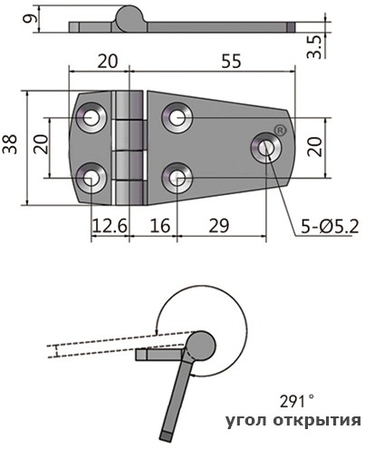 Петля для дверей L15C - схема с размерами