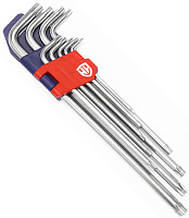 Набор Г-образных удлиненных ключей TORX Т10-Т50 с отверстием Workpro WP222003, 9 штук